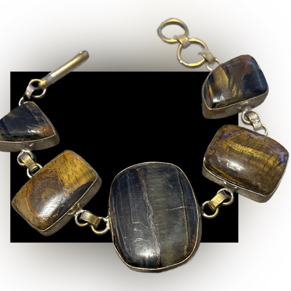 Beautiful Vintage Silver & Tiger’s Eye Bracelet